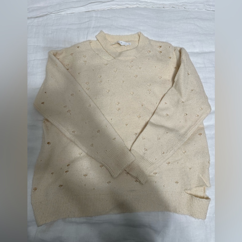 ASTR Cream Distressed Sweater